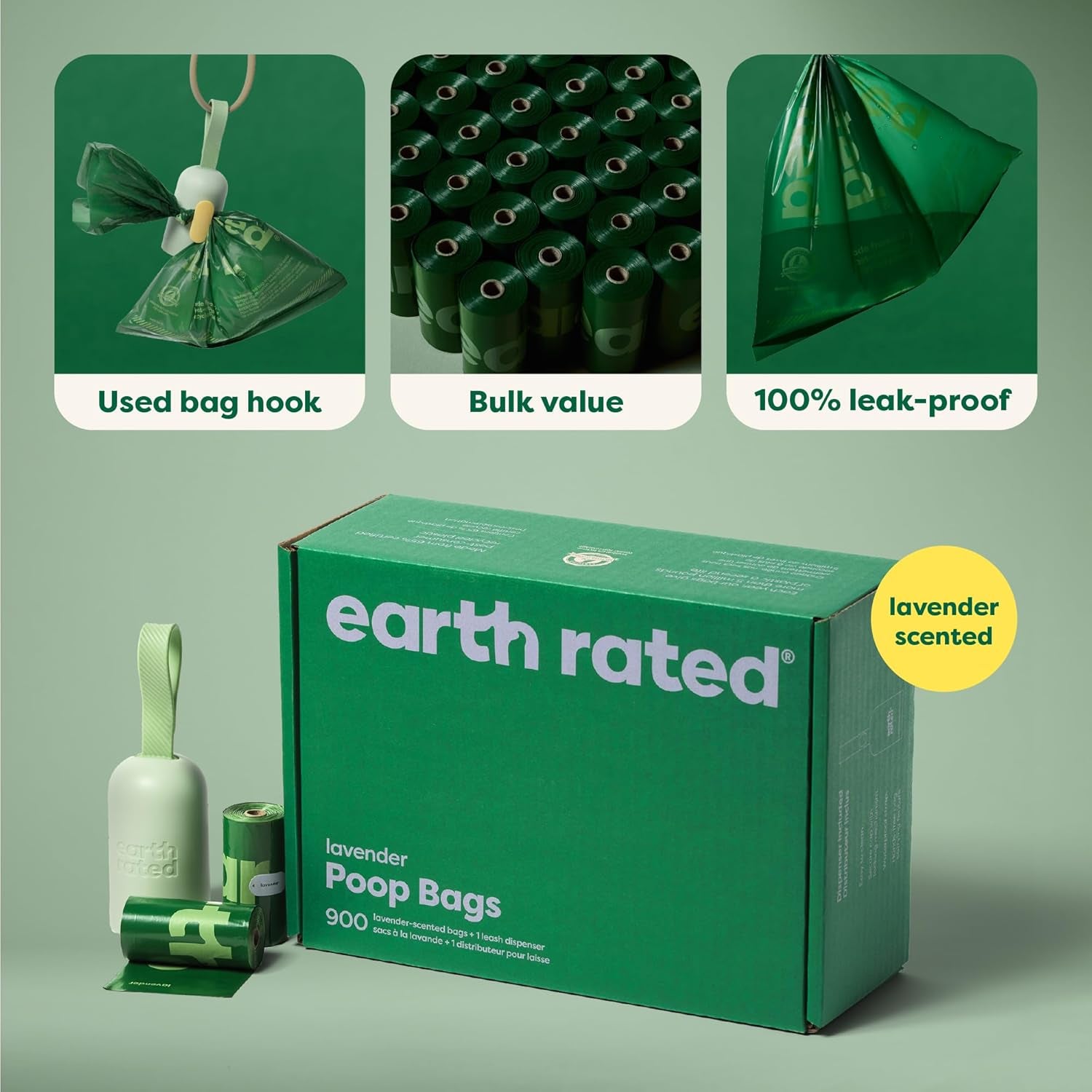 Dog Waste Bag Dispenser with 900 Leakproof Lavender-Scented Bags